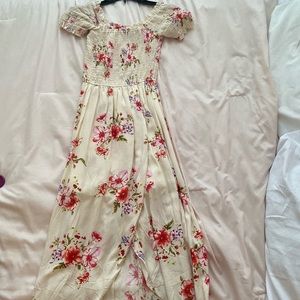 Cream floral maxi dress with slit